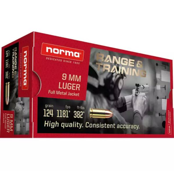9mm norma 124 grain, fmj 50 rounds